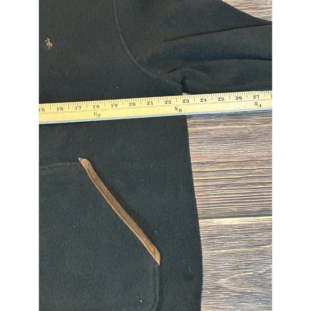 Vintage Polo Ralph Lauren Fleece Jacket Men's XL Black With Brown Leather Trim